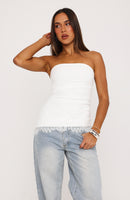 Dressed Up For You Lace Trim Strapless Top White