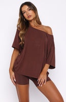 Slow Life Off Shoulder Oversized Pyjama Tee Chocolate
