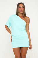 Favourite Girl Off Shoulder Mini Dress Aqua