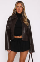 Nobody Told Me PU Jacket Chocolate