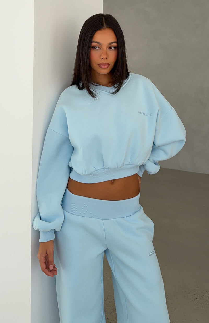 Give You A Break Cropped V Neck Boxy Sweater Baby Blue