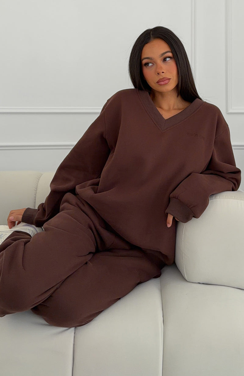 Give You A Break V Neck Oversized Sweater Chocolate