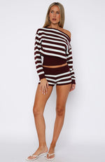 Everything To Everybody Booty Shorts Burgundy Stripe