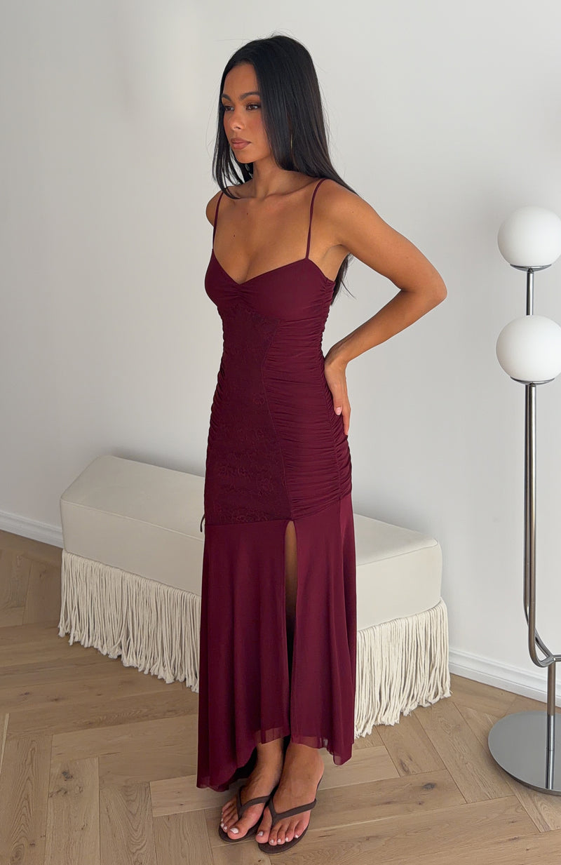 Ivory Money Midi Dress Burgundy
