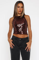 Easy Darling Sequin Top Chocolate