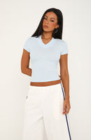 Keep That Energy Short Sleeve V Neck Top Icy Blue