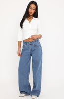 Just My Type Mid Rise Wide Leg Jeans Classic Blue