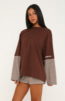 Let's Take Our Time Long Sleeve Layered Tee Chocolate