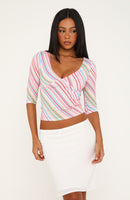 Little Bit Of Everything 3/4 Sleeve V Neck Top Candy Stripe