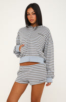 Looking Back Boxy Zip Front Hoodie Blue/Chocolate Stripe