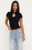 Love Me Lightly Keyhole Short Sleeve Top Black