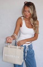 White Fox Mini Tote Bag Beige