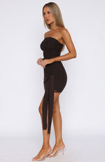 All Mixed Up One Shoulder Mini Dress Chocolate
