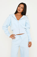 Wishing For It Cropped Cinched Zip Front Hoodie Blue