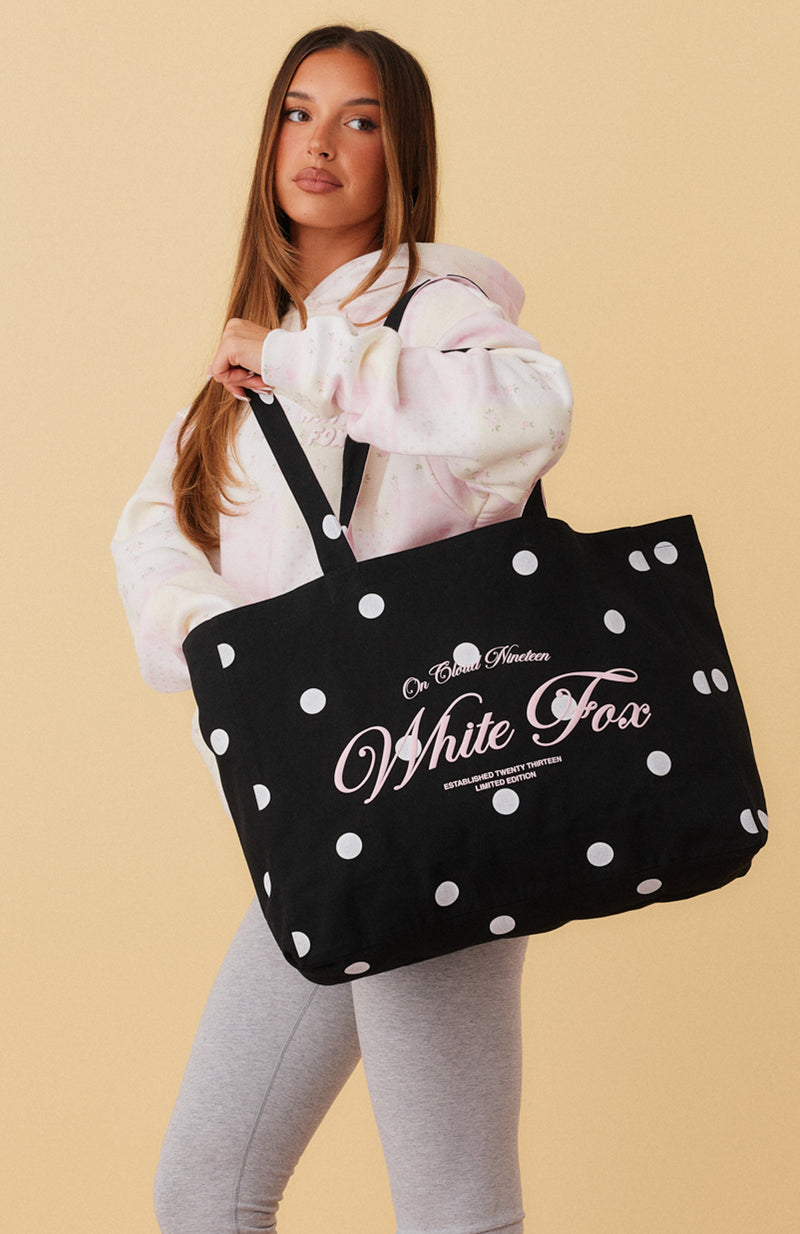 On Cloud Nineteen Claudelle Reversible Tote Bag Black Polka Dot/Posy
