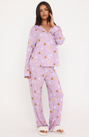 Pillow Talk Printed Long Sleeve Pyjama Set Lavender Haunt