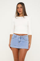 Risk It Anyway Low Rise Denim Mini Skirt Mid Blue Wash