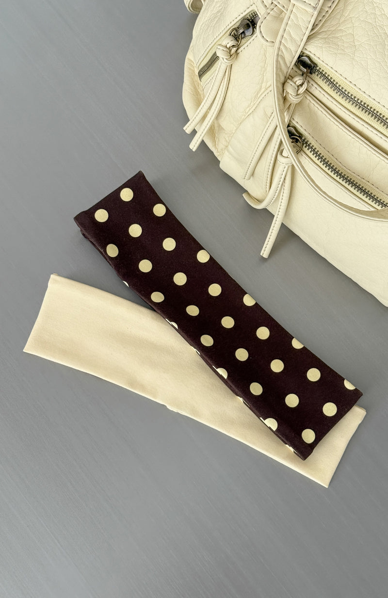Staying Safe 2 Pack Headband Lemon & Choc Polka Dots