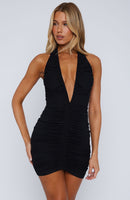 Counting My Cheques Halter Mini Dress Black