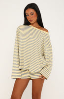 Touchdown Off Shoulder Oversized Long Sleeve Tee Lemon/Grey Marle
