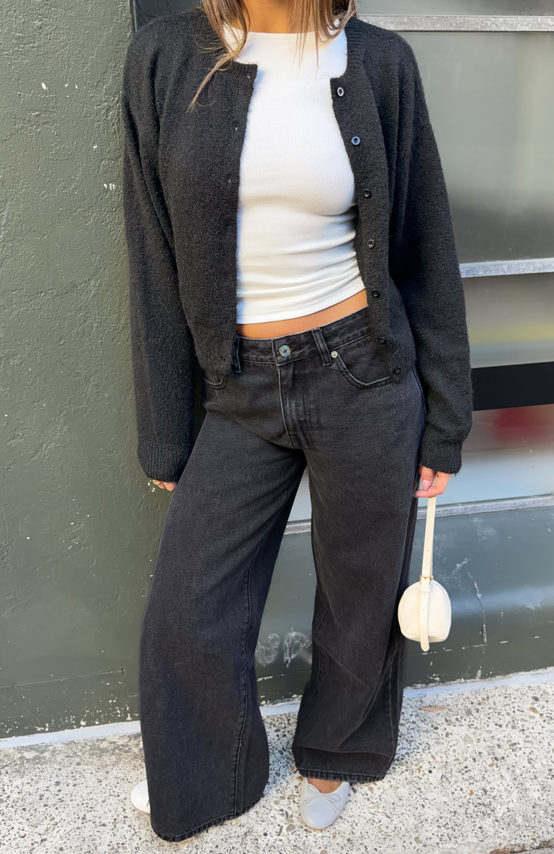 Just My Type Mid Rise Wide Leg Jeans Black Acid Wash