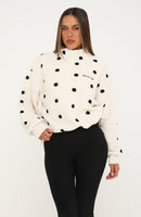 We'll Figure It Out Fleece Quarter Zip Sweater Cream Polka Dot