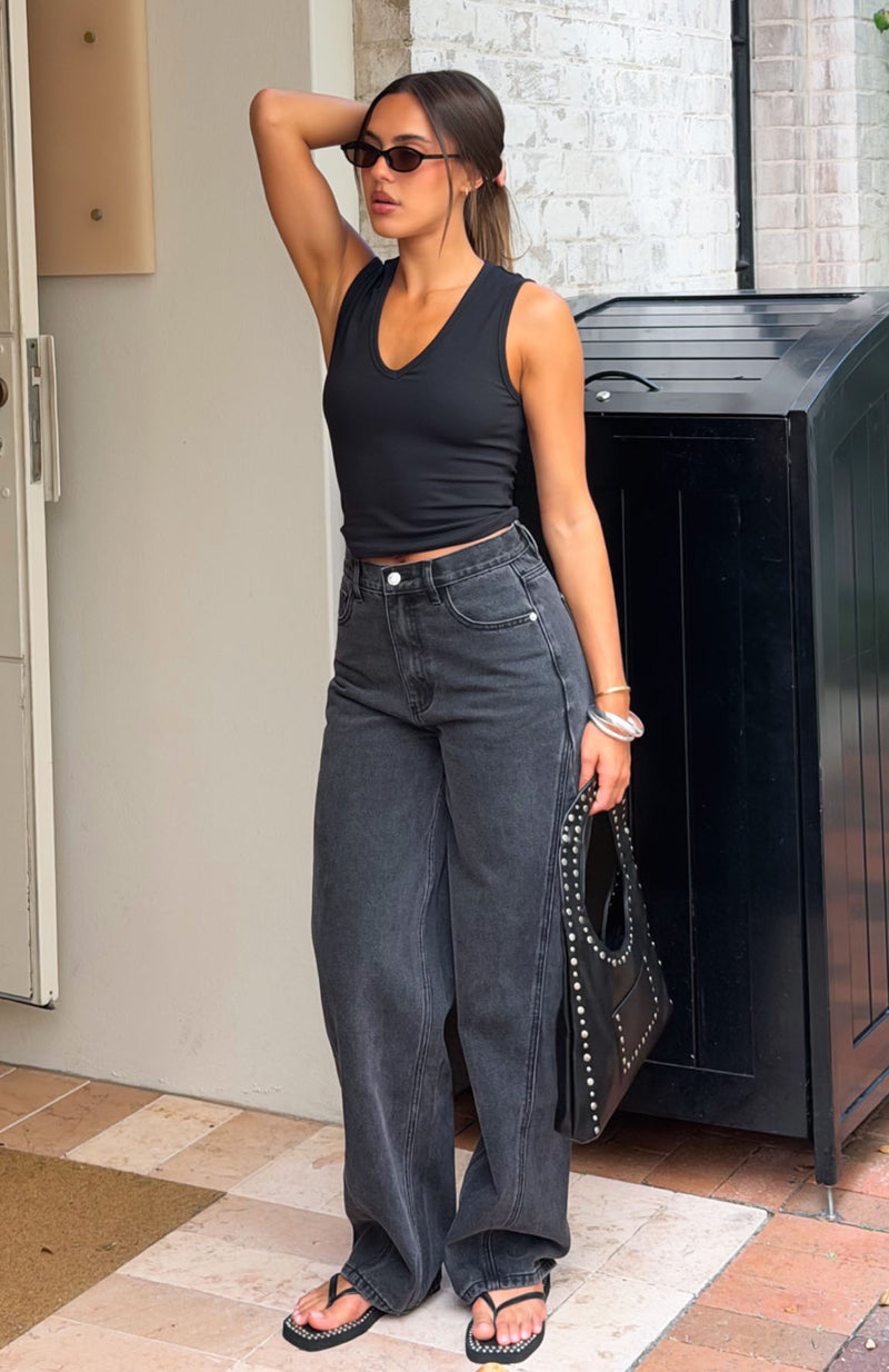 Kiara High Rise Barrel Leg Jeans Black Acid Wash