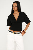 All On The Line V Neck Short Sleeve Top Black