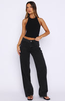 Bring The Style Low Rise Wide Leg Jeans Black Acid Wash