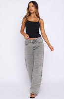Bring The Style Low Rise Wide Leg Jeans Washed Grey