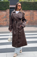 Do I Ever PU Trench Coat Chocolate