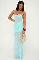 Drop Dead Gorgeous Mesh Maxi Dress Aqua