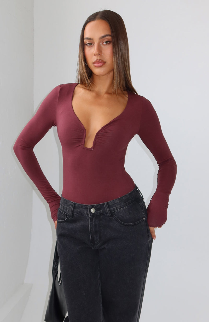 Girls Night Out Long Sleeve Bodysuit Wine