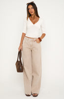 Just My Type Mid Rise Wide Leg Jeans Sesame Wash