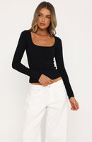 Keep Guessing Long Sleeve Top Black