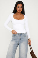 Keep Guessing Long Sleeve Top White