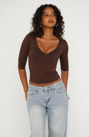 Little Bit Of Everything 3/4 Sleeve Top Chocolate