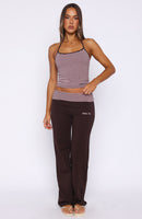 Lucky Charm Fold Over Pants Choc / Pink Stripe