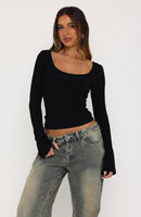 Model Off Duty Long Sleeve Top Black