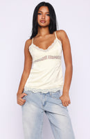 Palm Dreams Lace Trim Cami Top Cream
