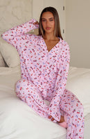 Pillow Talk Printed Long Sleeve Pyjama Set Pink Berries