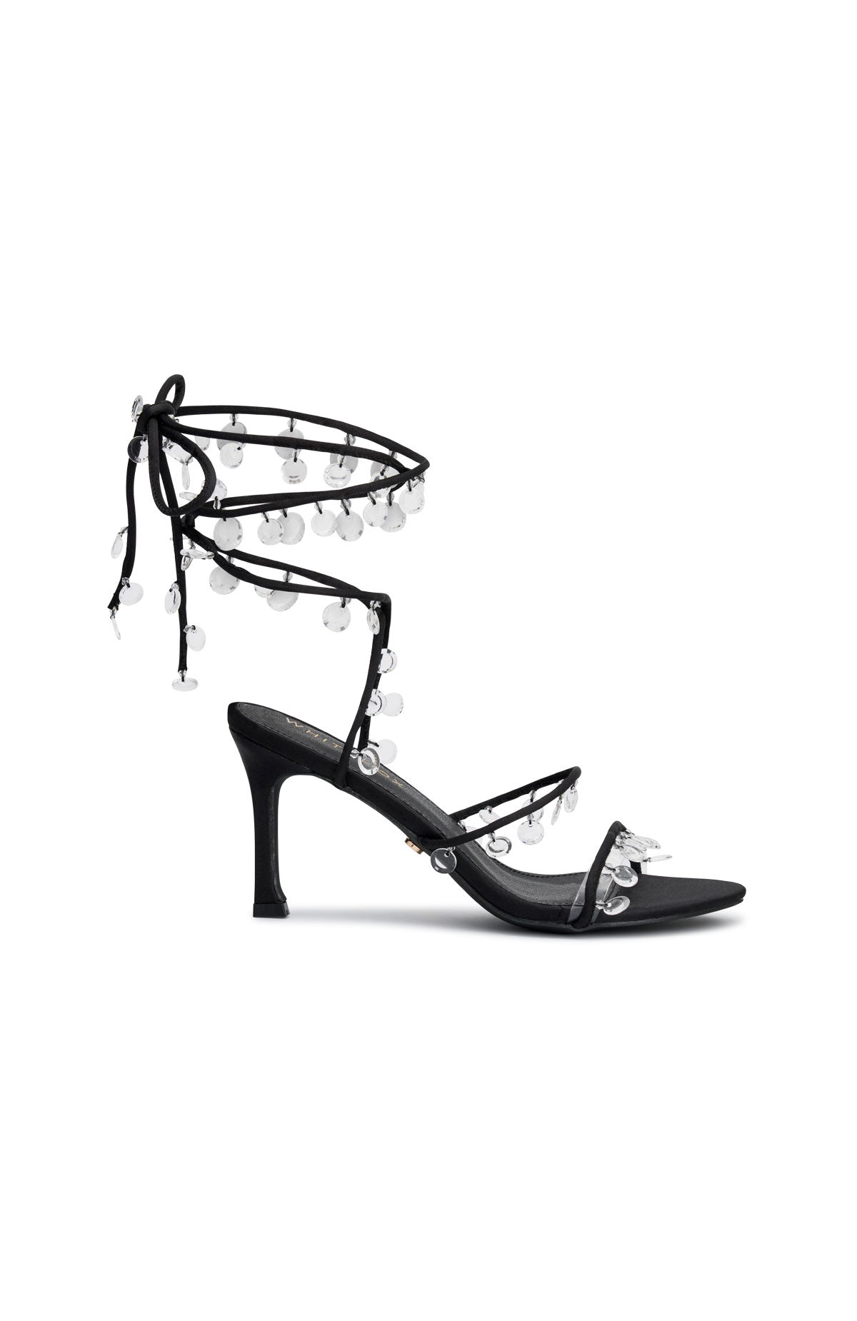 Rania Wrap Crystal Heels Black | White Fox Boutique