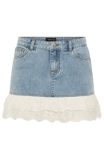 Run It Up Frill Denim Mini Skirt Light Blue