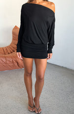 Take Your Turn Long Sleeve Mini Dress Black