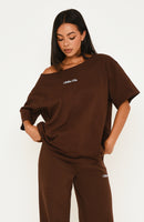 Wishing For It Off Shoulder Oversized Tee Chocolate