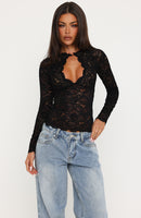 You Know I'm Yours Long Sleeve Lace Top Black
