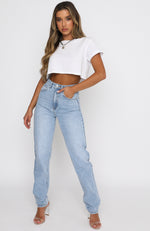 Who's That Girl Straight Leg Denim Jeans Washed Blue