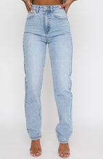 Who's That Girl Straight Leg Denim Jeans Washed Blue