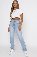 Who's That Girl Straight Leg Denim Jeans Washed Blue