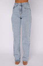 On Replay High Rise Straight Leg Jeans Ice Blue